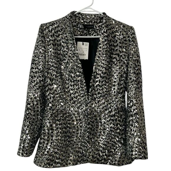 Zara Black and White Textured Blazer - Picture 4 of 8